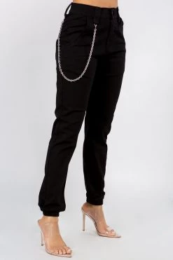 LOVE MODA BEST SELLERS High Rise Stretch Cargo Joggers With Chain