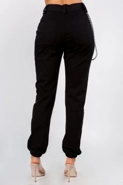 LOVE MODA BEST SELLERS High Rise Stretch Cargo Joggers With Chain