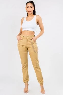 LOVE MODA BEST SELLERS High Rise Stretch Cargo Joggers With Chain