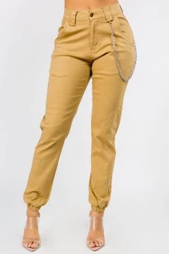 LOVE MODA BEST SELLERS High Rise Stretch Cargo Joggers With Chain