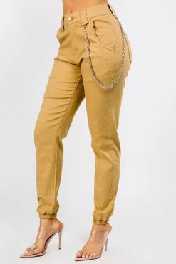 LOVE MODA BEST SELLERS High Rise Stretch Cargo Joggers With Chain