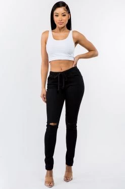 LOVE MODA Knee Cut Stretch Denim Jogger With Drawstrings BEST SELLERS