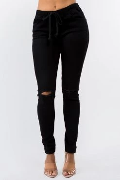 LOVE MODA Knee Cut Stretch Denim Jogger With Drawstrings BEST SELLERS