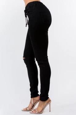 LOVE MODA Knee Cut Stretch Denim Jogger With Drawstrings BEST SELLERS