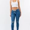 LOVE MODA Knee Cut Stretch Denim Jogger With Drawstrings BEST SELLERS