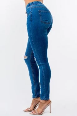 LOVE MODA Knee Cut Stretch Denim Jogger With Drawstrings BEST SELLERS