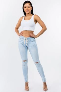 LOVE MODA Knee Cut Stretch Denim Jogger With Drawstrings BEST SELLERS