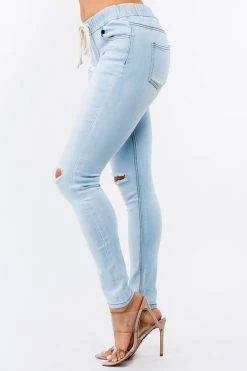 LOVE MODA Knee Cut Stretch Denim Jogger With Drawstrings BEST SELLERS