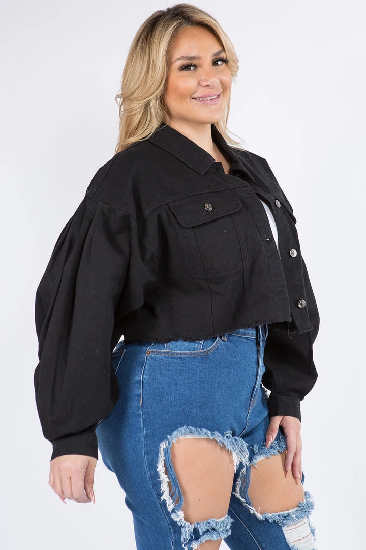 Lovemoda Balloon Sleeve Black Crop Denim Jacket - Plus Size 5 Lovemoda Balloon Sleeve Black Crop Denim Jacket - Plus Size