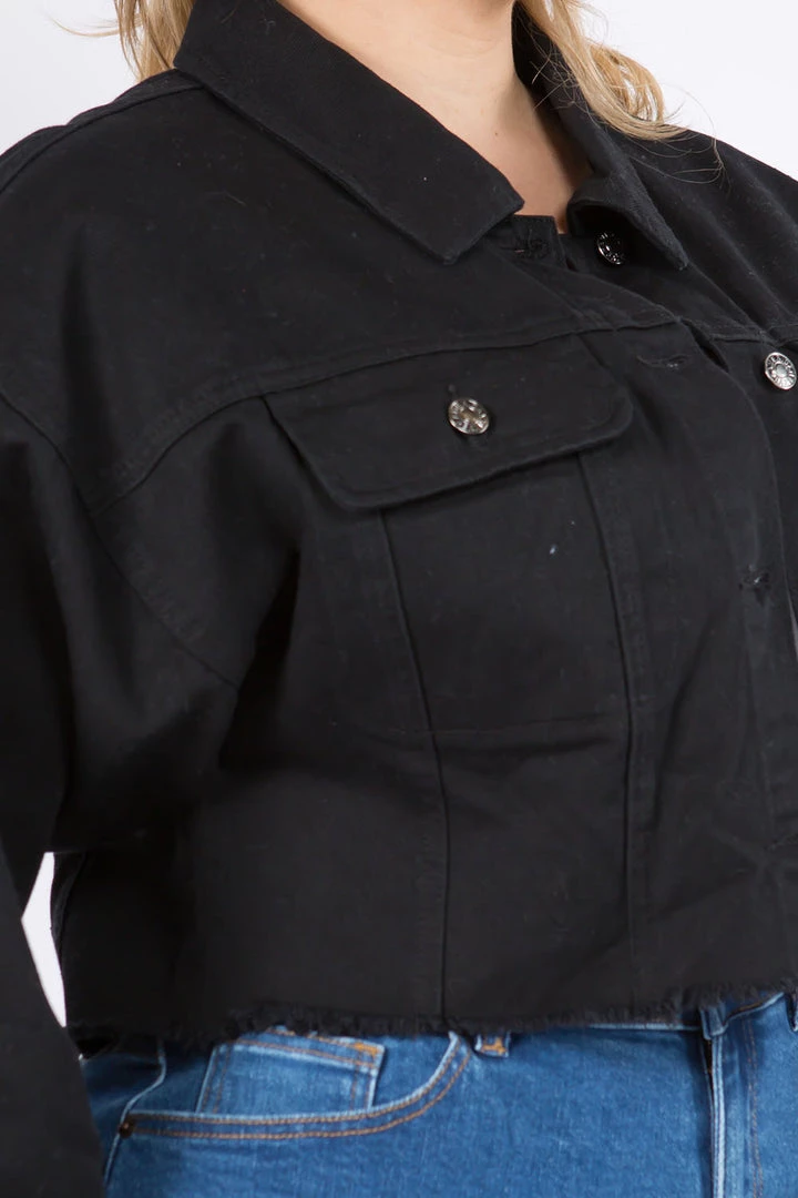 Lovemoda Balloon Sleeve Black Crop Denim Jacket - Plus Size 7 Lovemoda Balloon Sleeve Black Crop Denim Jacket - Plus Size