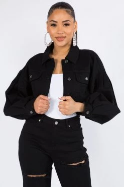 Lovemoda Balloon Sleeve Crop Denim Jacket JACKETS