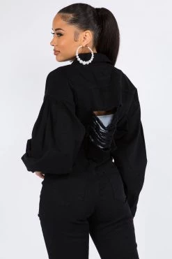 Lovemoda Balloon Sleeve Crop Denim Jacket JACKETS