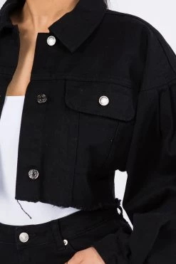 Lovemoda Balloon Sleeve Crop Denim Jacket JACKETS