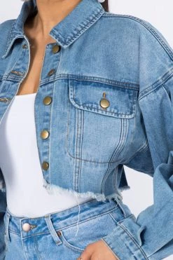 Lovemoda Balloon Sleeve Crop Denim Jacket JACKETS