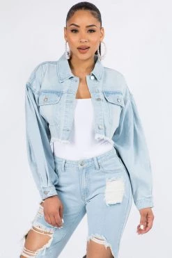 Lovemoda Balloon Sleeve Crop Denim Jacket JACKETS