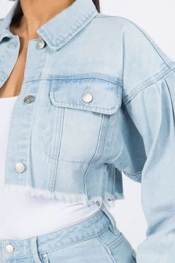 Lovemoda JACKETS Balloon Sleeve Crop Denim Jacket