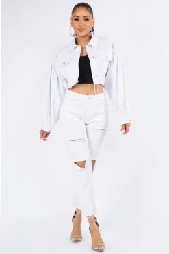 Lovemoda Balloon Sleeve Crop Denim Jacket JACKETS