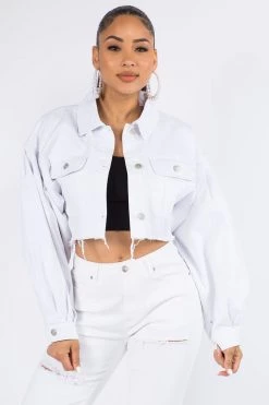 Lovemoda JACKETS Balloon Sleeve Crop Denim Jacket