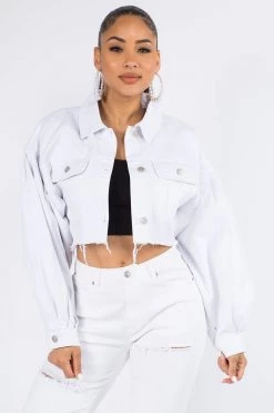 Lovemoda Balloon Sleeve Crop Denim Jacket JACKETS