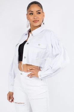 Lovemoda JACKETS Balloon Sleeve Crop Denim Jacket