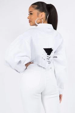 Lovemoda JACKETS Balloon Sleeve Crop Denim Jacket