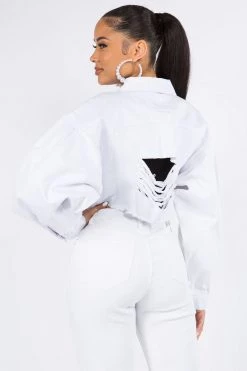 Lovemoda Balloon Sleeve Crop Denim Jacket JACKETS