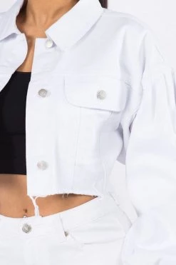 Lovemoda Balloon Sleeve Crop Denim Jacket JACKETS