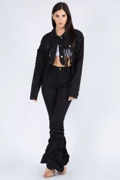 LOVE MODA Fringed Hem Cropped Jacket