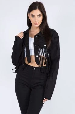 LOVE MODA Fringed Hem Cropped Jacket