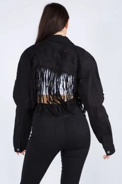 LOVE MODA Fringed Hem Cropped Jacket