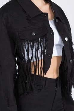 LOVE MODA Fringed Hem Cropped Jacket