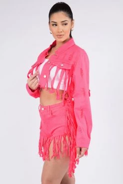 LOVE MODA Fringed Hem Cropped Jacket