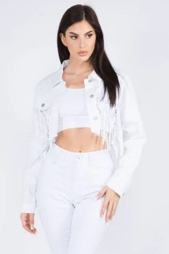 LOVE MODA Fringed Hem Cropped Jacket
