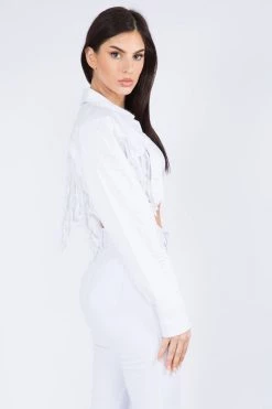 LOVE MODA Fringed Hem Cropped Jacket