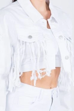 LOVE MODA Fringed Hem Cropped Jacket