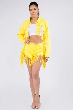 LOVE MODA Fringed Hem Cropped Jacket