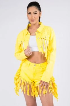 LOVE MODA Fringed Hem Cropped Jacket