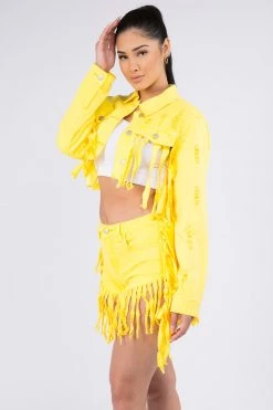 LOVE MODA Fringed Hem Cropped Jacket