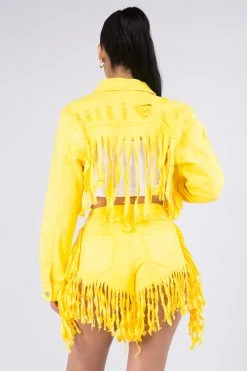 LOVE MODA Fringed Hem Cropped Jacket