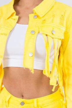 LOVE MODA Fringed Hem Cropped Jacket