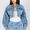 LOVE MODA Balloon Sleeve Crop Denim Jacket
