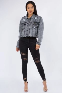 LOVE MODA Cropped Denim Jacket With Chains