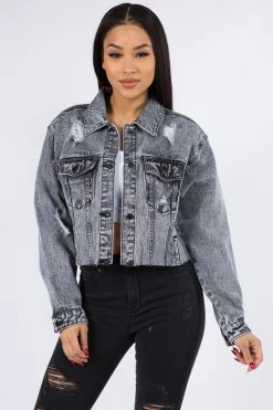 LOVE MODA Cropped Denim Jacket With Chains