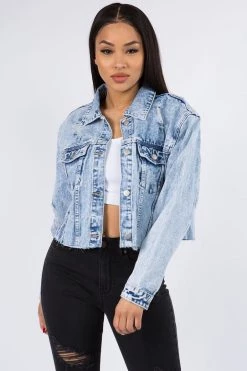 LOVE MODA Cropped Denim Jacket With Chains