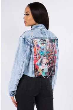 LOVE MODA Cropped Denim Jacket With Chains