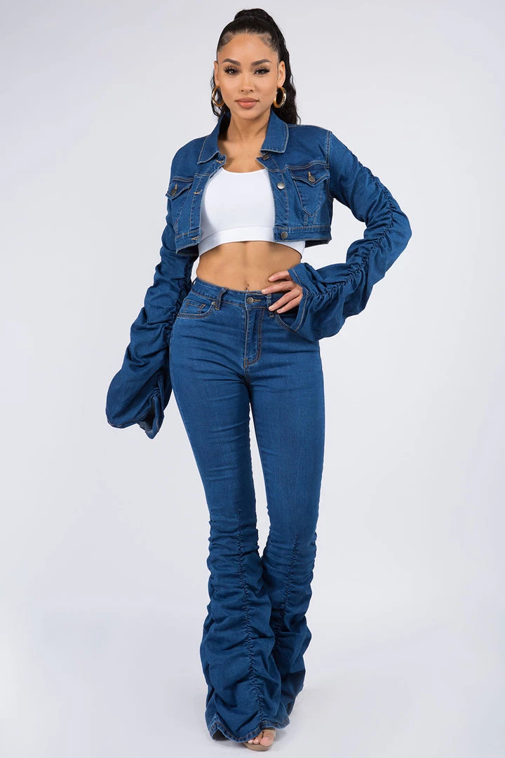 Lovemoda Shirring Sleeve Cropped Denim Jacket 5 Lovemoda Shirring Sleeve Cropped Denim Jacket