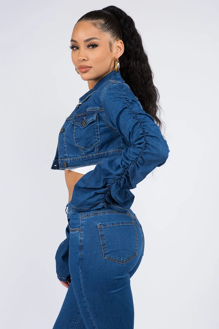 Lovemoda Shirring Sleeve Cropped Denim Jacket 6 Lovemoda Shirring Sleeve Cropped Denim Jacket