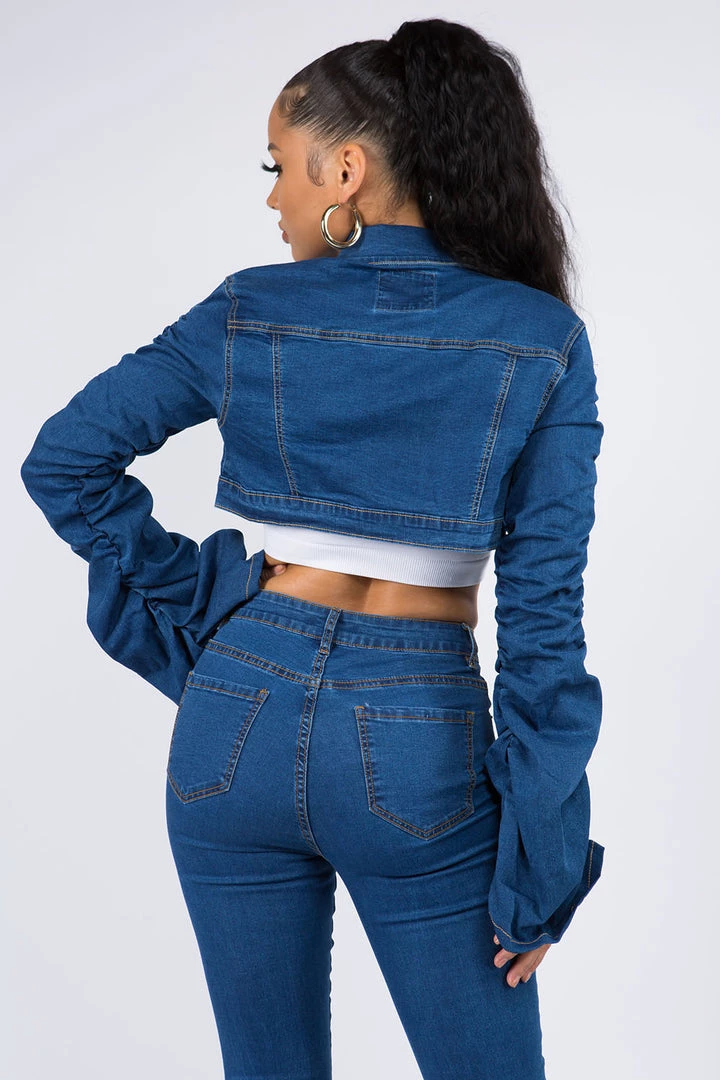 Lovemoda Shirring Sleeve Cropped Denim Jacket 7 Lovemoda Shirring Sleeve Cropped Denim Jacket