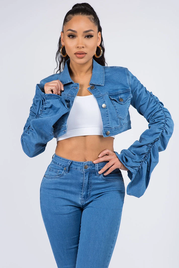 Lovemoda Shirring Sleeve Cropped Denim Jacket 13 Lovemoda Shirring Sleeve Cropped Denim Jacket