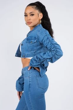 Lovemoda Shirring Sleeve Cropped Denim Jacket 30 Lovemoda Shirring Sleeve Cropped Denim Jacket